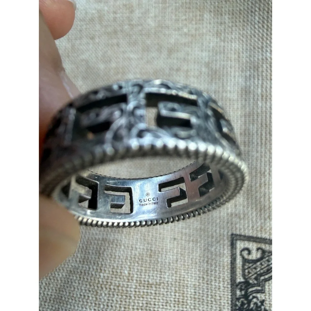 Gucci Square G Arabesque Engraved Sterling Silver Ring Size 12 Aged Finish
